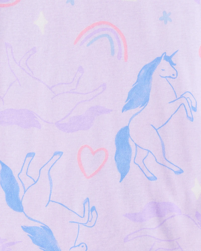 Girls Unicorn Print 100% Cotton Long-Sleeve 4-Piece Pyjamas - Purple