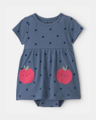 Baby Girl Apple Bodysuit Dress - Blue
