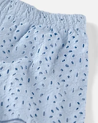 Toddler Girl 2-Piece Organic Cotton Top & Short Set Blue Eyelet