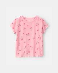 Girls Strawberry Rib Loose Fit 2-Piece Pyjama Set - Pink