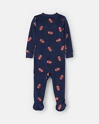Baby Boy 1-Piece Football 2-Way Zip DreamPlush Snug Fit Footed Pyjama - Navy Blue