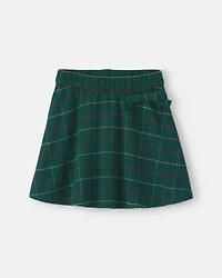 Girls Bow Plaid Skort - Green