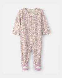Baby Girl Floral Snug Fit Sleeper - Pink/Ivory