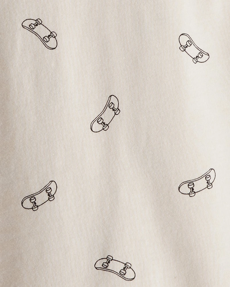 Boys Skateboard Print Long-Sleeve Graphic Tee - Brown