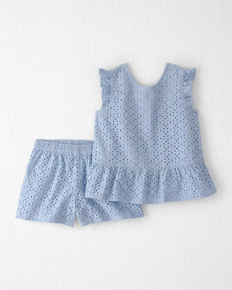 Girls 2-Piece Organic Cotton Eyelet Top & Short Set