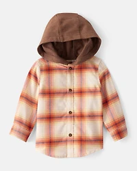 Baby Boy Plaid Cotton Long-Sleeve Hooded Button-Down Shirt - Orange