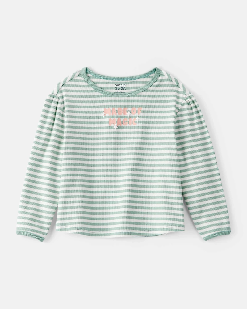 Toddler Girl 'Made of Magic' Striped Long-Sleeve Top - Green