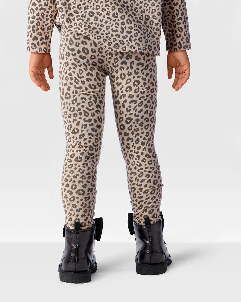 Toddler Girl Cotton Leopard Stretch Leggings - Brown