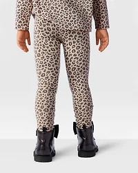 Toddler Girl Cotton Leopard Stretch Leggings - Brown