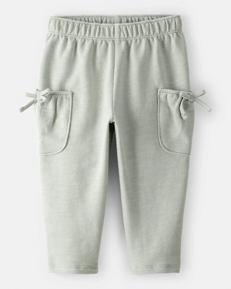 Baby Girl Bow Pocket French Terry Pants - Green