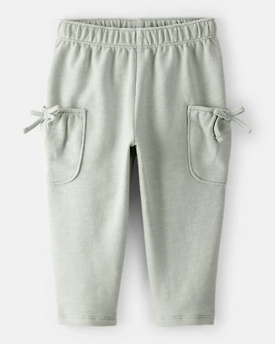 Baby Girl Bow Pocket French Terry Pants - Green