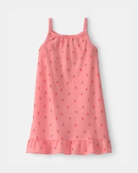Girls Floral Sleeveless Night Gown - Orange