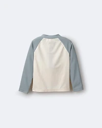 Toddler Boy Hang Out, Have Fun' Half-Zip Long-Sleeve Rashguard - Pale Blue/Cream