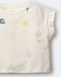 Toddler Girl Boxy Tee Sandcastle Print - Cream