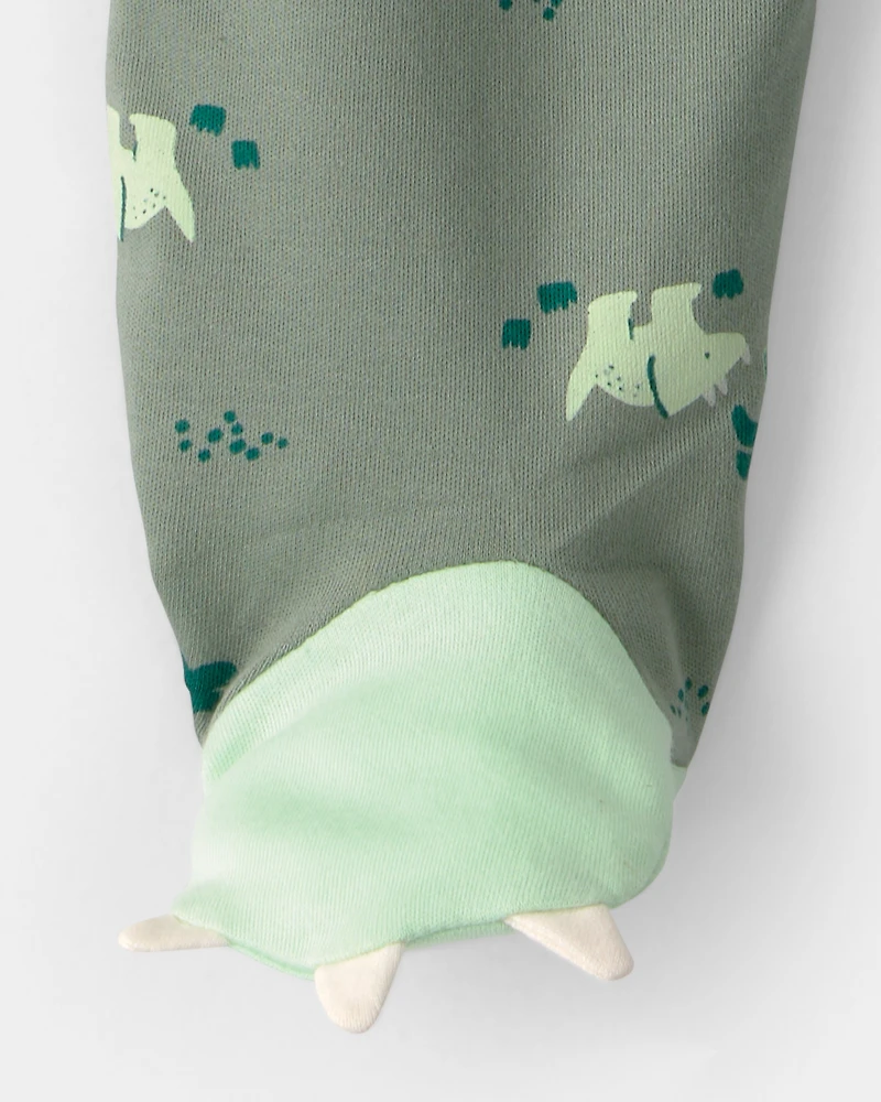 Baby Boy Dinosaur 2-Way Zip 100% Cotton Sleeper - Green