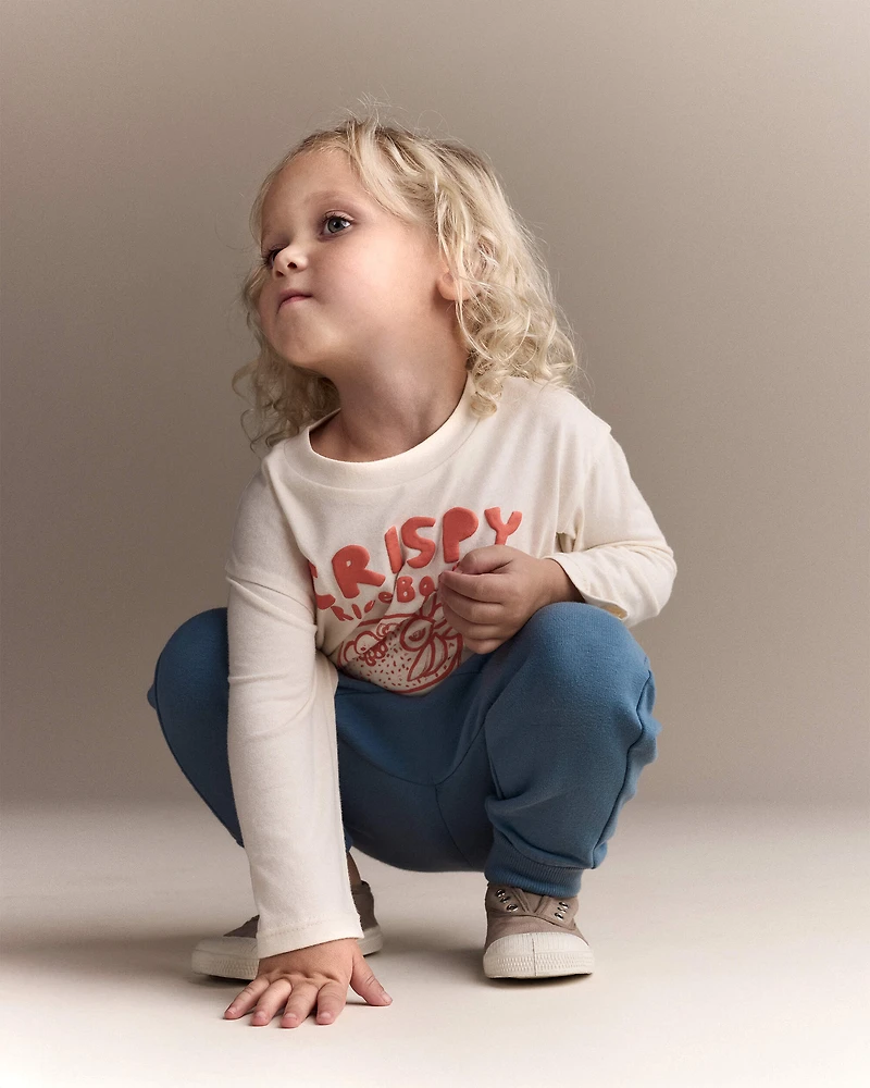Toddler Crispy Rice Bowl' Long-Sleeve Relaxed Graphic Tee - Cream