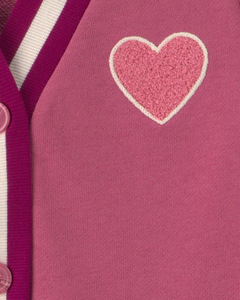 Girls Heart French Terry Cardigan Sweater - Pink