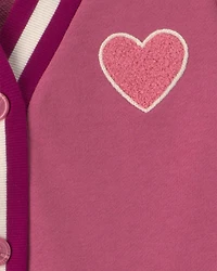 Girls Heart French Terry Cardigan Sweater - Pink