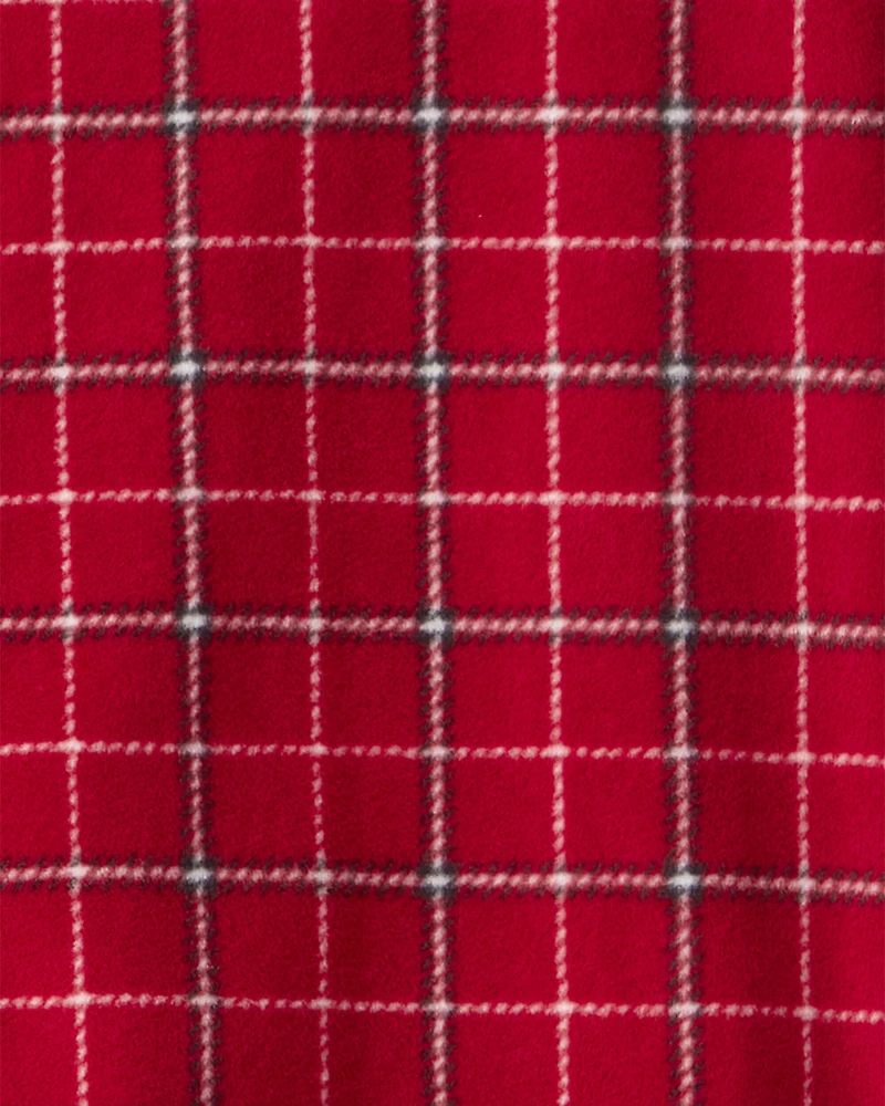 Boys Plaid Print Fleece Loose Fit 1-Piece Pyjamas - Red
