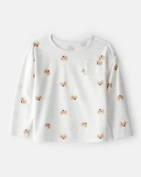 Toddler Girl  Croissant Print Long Sleeve Tee - Cream