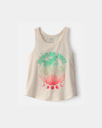 Girls 'Mermaid Vibes' Ombre Graphic Tank - Cream