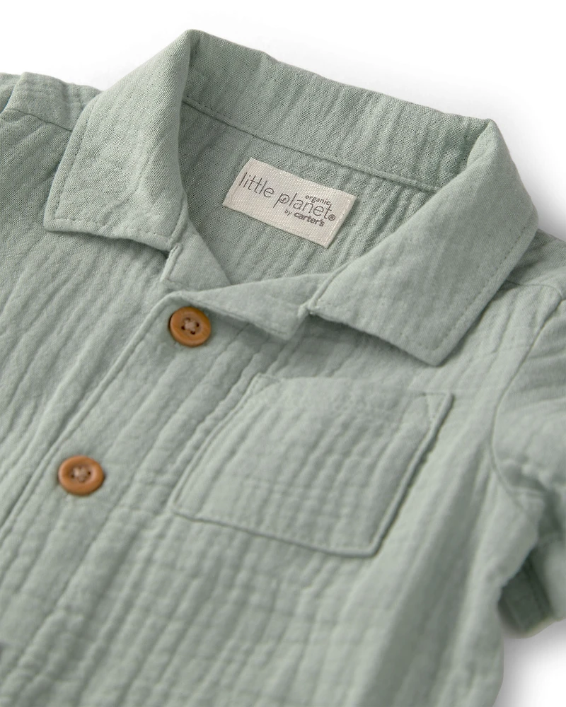 Baby Boy Organic Cotton Gauze Romper Meadow Green