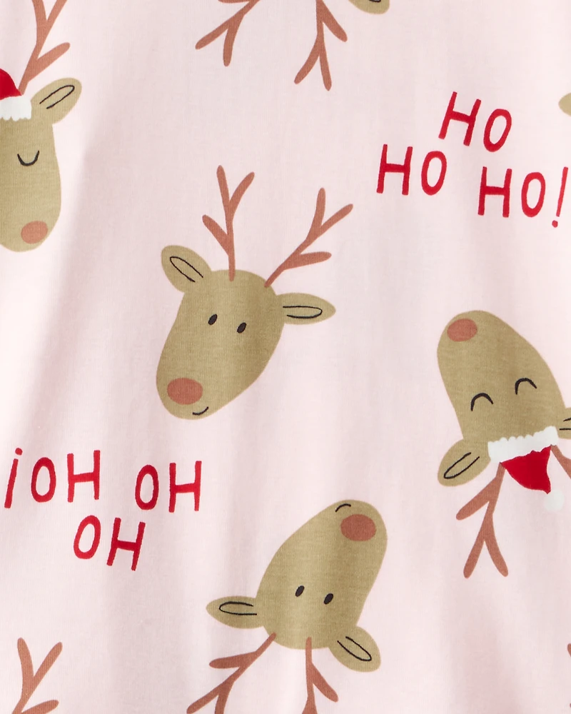 Adult Reindeer Snug Fit 2-Piece Pajamas - Pink