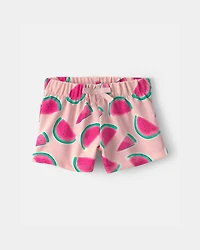 Baby Girl Watermelon French Terry Shorts - Pink