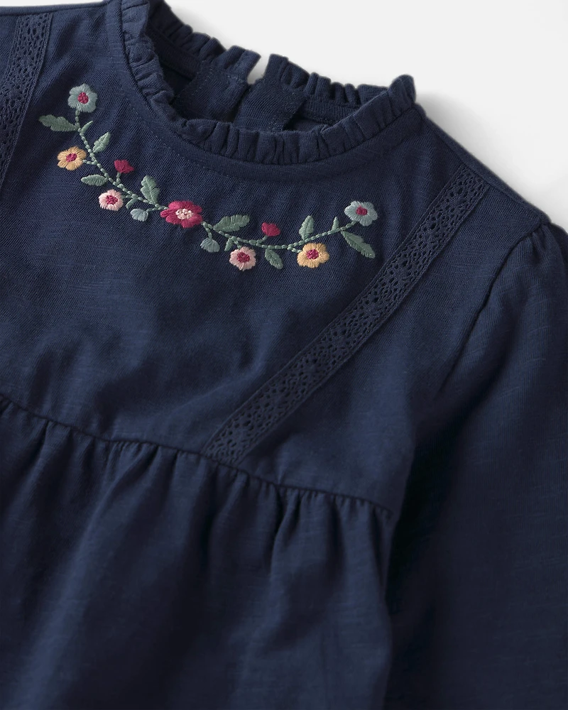 Girls Organic Cotton Embroidered Peplum Top