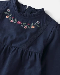 Girls Organic Cotton Embroidered Peplum Top