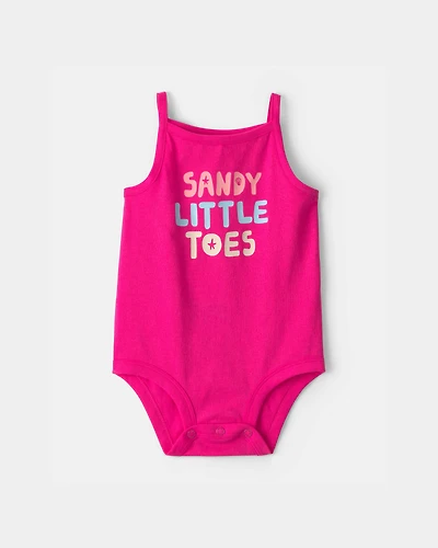 Baby Girl 'Sandy Little Toes' Sleeveless Graphic Bodysuit - Pink