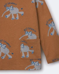 Toddler Long-Sleeve Relaxed Graphic Tee Elephant Print - Brown