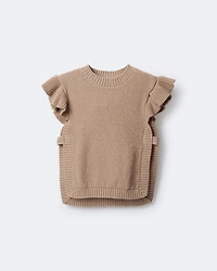 Toddler Girl Ruffle Sweater Vest - Tan