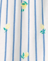 Toddler Girl Flutter-Sleeve Lemon Striped Top - Blue/White