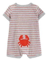 Baby Boy Crab Striped Cotton Blend Short-Sleeve Romper