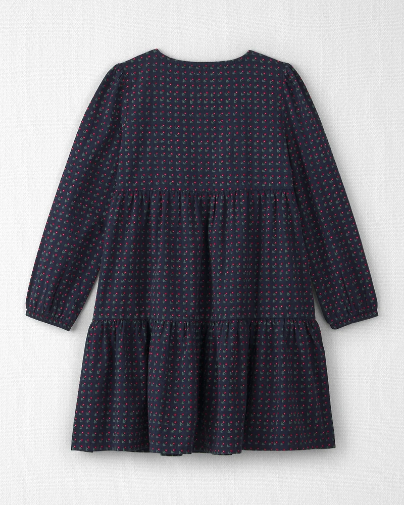 Girls Organic Cotton Dobby Dress Navy Floral