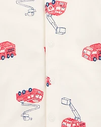 Baby Boy Fire Truck Short-Sleeve Romper - Cream