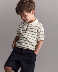 Toddler Boy Zip-Up Polo Stripes - Cream