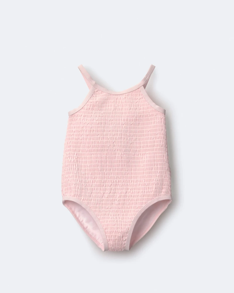 Toddler Girl Smocked One-Piece Swimsuit - Light Pink