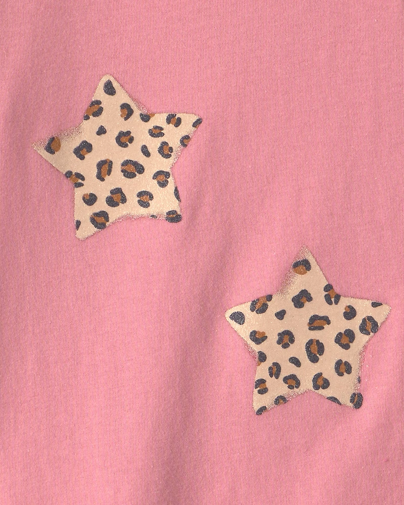 Girls Cheetah Star Long-Sleeve Graphic Tee - Pink