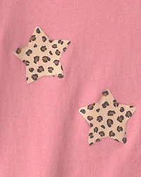 Girls Cheetah Star Long-Sleeve Graphic Tee - Pink