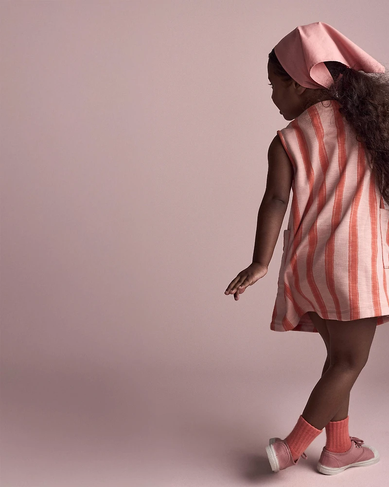 Toddler Girl Striped Pocket Dress - Orange