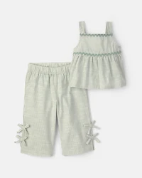 Baby Girl 2-Piece Striped Top & Pant Set – Green
