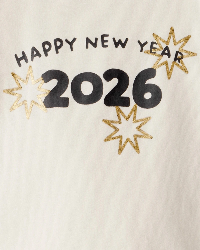 Baby New Year's Long-Sleeve Graphic Bodysuit - Cream