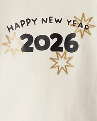 Baby New Year's Long-Sleeve Graphic Bodysuit - Cream