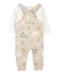 Baby 2-Piece Bird Print Long-Sleeve Tee & Overall Set
