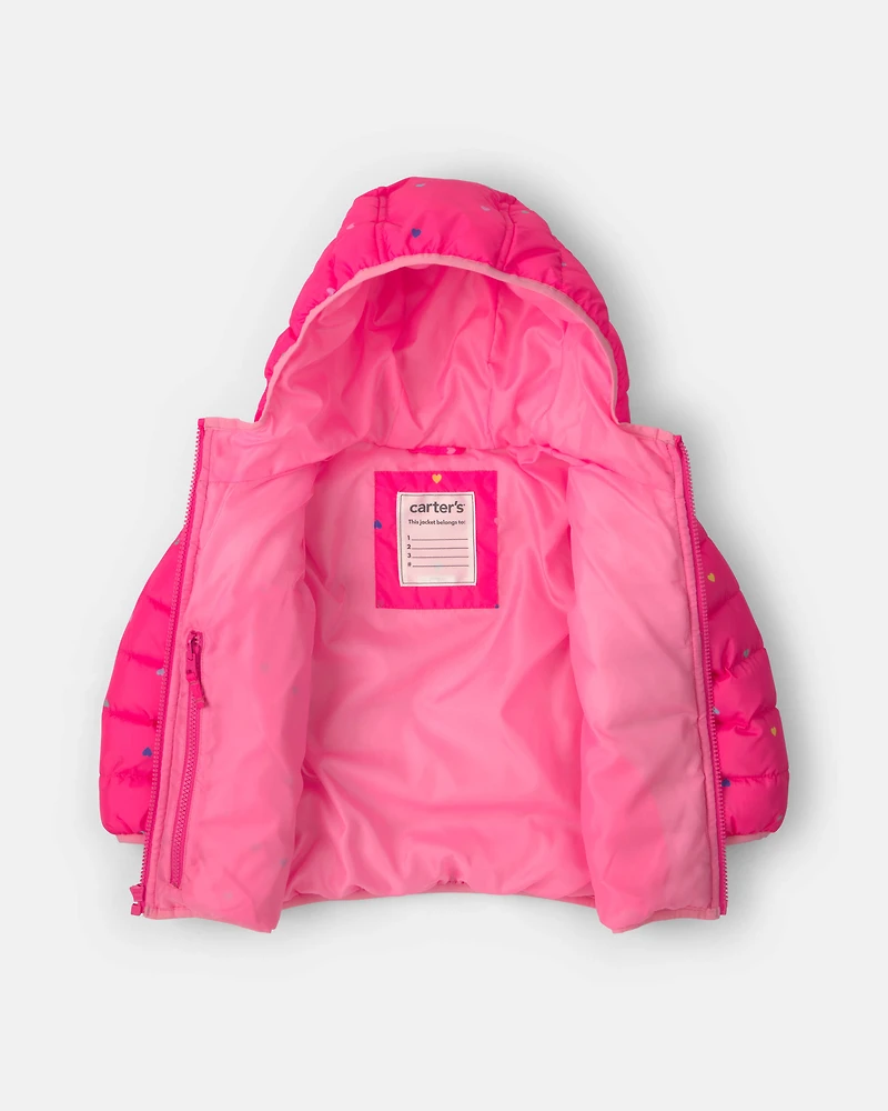 Toddler Girl Midweight Packable Puffer- Pink