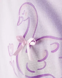 Girls Swan Floral Loose Fit Night Gown - Purple/White