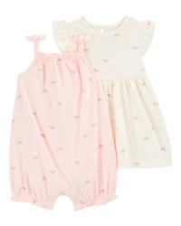 Baby Girl 2-Piece Rainbow Dress & Romper Set