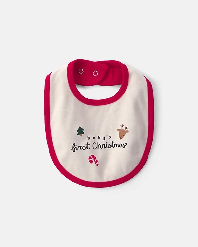 Baby 'Baby's First Christmas' Bib - Red/Cream